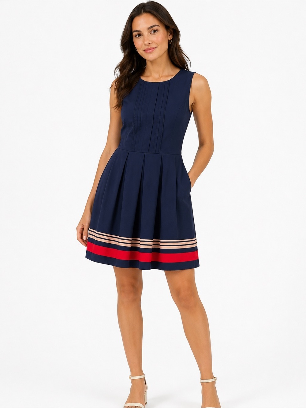 Jason Wu Target Fit & Flare Navy Dress With Red And Pink Hem Stripes Sz 4